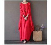 Vestido de Verano para Mujer Vestido Largo de Lino Suelto de Algodon de manga Largo para casual