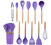 12Pcs Silicone Non-Stick Kitchen Utensils Set Cookware for Kitchen Wooden Handle Spatula Egg Beaters Kitchenware Accessories