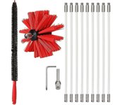 Kit Profesional Deshollinador De Chimeneas 3,6m - Cepillo Limpieza Chimeneas De Nylon Ajustable 100mm - Conductos 9 Varillas
