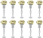 Juego de 10 jarrones de metal con cristales de diamante para centros de mesa de boda, de 24 pulgadas, plateados, versátiles y altos, para centros de mesa, para bodas, fiestas
