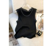 2024 Thin Elastic Contrast Trim Crew Neck Tank Top Casual Sleeveless Knit Tank Top For Summer, Women's Clothing Crop Top