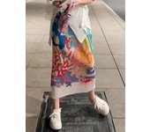 Women's Summer Floral Print Beach Skirt with High Waist, Elastic Waistband, Pleats and Side Split, Perfect for Vacation and, Str