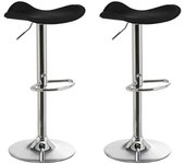 Set de 2 Taburetes de Cocina Giratorios en 360°, Juego de Sillas de Bar Regulables en Altura de 73 a 83 cm, Material Polipiel, Estructura Metal y Reposapiés, Negros