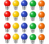 20 x B22 - Bombilla LED de color con casquillo de bayoneta, miniglobos de golf para exteriores, patios, jardines, fiestas, Navidad