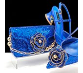 QSGFC Shiny Gold Color Shoes and Bag Elegant Handbags and Medium Heel Shoes Beautiful Handmade Flowers For Wedding Party