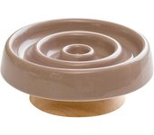 Comedero de Cerámica para Gatos de Alimentación Slow, Elevado y con soporte de Madera, form circular (1 Cuenco con soporte, MARRON, 15,5 cm)