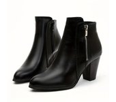 Women's Solid Color Trendy Ankle Boots Side Zipper Thick-Soled Chunky High Heel Shoes Pointed Toe Casual Botas