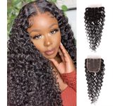 Kinky Curly Closure Only Brazilian Human Hair 4x4 Transparent Lace Closure Middle/ Free/ Three Part Pre Plucked with Baby Hair