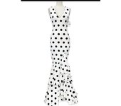 Black Spandex Flamenco Dress with White Polka Dots XS