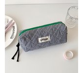 INS Style Large Capacity Plaid Cloth Pencil Case Korean Style Cloth Makeup Bag Simple Style Student Stationery Storage Bag