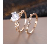 Royal Blue Green Black Red Stone Heart Ring Sets For Women Rose Gold Color White Zircon Bridal Wedding Bands Mothers Day Jewelry