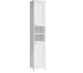 VASAGLE Armario de Baño Alto con Iluminación, Armario de Almacenaje Delgado, con Estantes Ajustables, Compartimentos Abiertos, para Espacios Pequeños, Moderno, Blanco Nube/Gris Paloma
