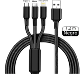 Cable de Carga Rápida USB 3 en 1 Lovebay Tipo C Micro IOS Multicargador para iPhone Huawei Samsung con Cordón de Nylon Tejido