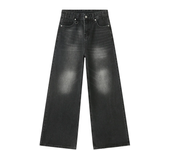 New Men's Loose Jeans Black and Gray Retro American Style Straight Wide-leg Floor-length Denim Long Pants Streetwear Male