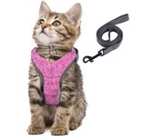Arnés para gatos, arnés para perros pequeños y cachorros, correa ajustable para gatitos, chaleco de seguridad transpirable para caminar acolchado y antiescape, para gatos, cachorros y conejos (rosa-M)