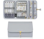 Organizador de viaje de joyería para mujer, bolsa enrollable de almacenamiento de joyería de cuero portátil sin enredos, para collares, anillos, pendientes y pulseras