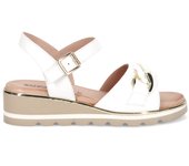 Sandalia para mujer Sangiorgio en piel blanca con cómoda cuña baja 2000-BLANCO
