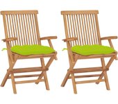 vidaXL Sillas de jardín 2 uds madera maciza de teca con cojines
