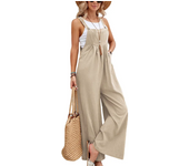 Womens jumpsuit pants popular Amazon European and American womens clothing wide leg pants, solid color casual suspender pant