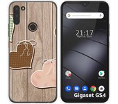 Funda Silicona para Gigaset GS4 diseño Corazones Madera Dibujos