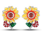 NEW 925 Silver Ear Jewelry Sunflower Flowers Plants Design Stud Earrings Trendy Female Luxury Fine Engagement Wedding Earring