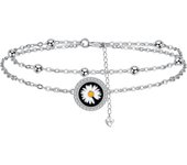 Bracelet Femme en Argent Sterling 925 Double Chaîne avec Chaîne Perles avec Zirconium pour Cadeaux Originaux Femmes - avec Boîte Cadeau argent-trèfle à quatre feuilles