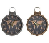 Reloj de Pared DKD Home Decor 42 x 8,5 x 54 cm Cristal Plateado Dorado Hierro Mapamundi (2 Unidades)