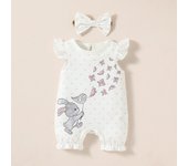 Baby girl Sleeveless summer simple and lovely cartoon Elephant printing Casual jumpsuits+Headband
