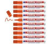 edding 3000 marcador permanente - naranja - 10 rotuladores - punta redonda 1,5-3 mm - indeleble de secado rapido - resistente al agua y a los borrones - carton, plastico, madera, metal - universal