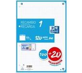 Recambio 1 Oxford 100+20 hojas monocolor - OptikPaper+ - rayado de 5x5 - compatible con la aplicación Scribzee - Ideal para uso escolar y oficina - Disponible en colores: rojo, negro, verde, rosa palo, naranja, turquesa, menta, amarillo, malva