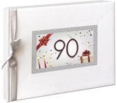 Libro de Firmas Aniversario, Cumpleaños y Más  Tapa Dura con Lazo de Seda y Marco Holográfico  64 Páginas de Papel Natural 160 g  Mensajes, Fotos y Huellas  Recuerdo Elegante y de Alta Calidad  Para los 40, 50, 60, 70, 80, 90 años  Marca ARGUVAL