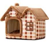 Cama cueva para gatos, cálida y acogedora, tipo iglú de peluche, lavable, con cojín extraíble, plegable (M, marrón)