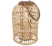 Farol bambú y madera con asa de cuerda y vela a pilas D27,5x39,5h cm