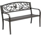 Outsunny Banco de Jardín de Acero Banco de Exterior con Apoyabrazos y Respaldo con Imagen de Animales Carga 240 kg para Patio Terraza 127x60x85 cm Marrón
