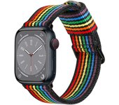 Correa Negra de Nylon para Apple Watch 49mm 46mm 45mm 44mm 42mm 41mm 40mm 38mm iWatch Series 10 9 8 7 6 5 4 3 2 1 SE Ultra 2 Colores Rainbow LGTBQ+ para Reloj Apple