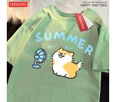 Chai Gou Blowing Electric Fanprint Men'S Tee Shirt Cartoon Hip Hop T-Shirt Popular Fashion T-Shirts Retro Daily Short Sleeved