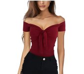 2024 euro-n spring and summer lady pure color V-neck elegant beach party slim T-shirt