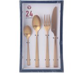 Mr.Spoon Juego 24 Piezas Cubiertos, Acero Inoxidable 18/0, Color Oro Rosa Mate, Alta acabado, Diseño moderno, Incluye cuchillo,tenedor,cuchara,cucharilla, Cubertería, Apto para lavavajillas. Ideas de regalo， Incluye bolsa de regalo.90034
