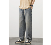 New in Vintage Fashion Men's Baggy Jeans Korean Fashion Drawstring Wide-leg Straight-leg Casual Denim Trousers Streetwear Male