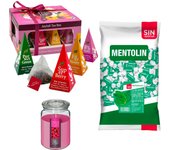 Lote respira: MENTOLIN HIERBABUENA S/A BOLSA 1KG + WELL HOME - Vela perfumada de frambuesa + WELL HOME - Caja de Té Joyfull con variedad de sabores