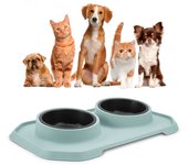 Plastiken Koko - Comedero Doble 0.5L + 0.5L para Mascotas con Base. Menta