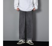 Korean Solid Colors Men's Casual Long Jeans Classic Man Four Seasons Straight Denim Wide-leg Pants Light Blue Grey Black 3XL