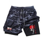 Men's and women's gym shorts, quick drying mesh shorts, animated printed Baki Hanma, sleeves, 2-in-1