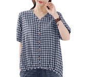 ZANZEA Women Summer Checked Blouse Elegant V Neck Short Sleeve Shirt Plaid Blusas Fashion OL Work Tops Casual Loose Chemise 2024