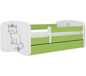 Cama 140 x 70 cm Kocot Kids com gaveta e colchão BabyDreams Cat Green