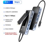 ORICO-USB C HUB with SSD Enclosure Laptop Docking Station 4K60Hz HDMI-Com 100W PD RJ45 SDTF 10Gbps M.2 NVME SATA SSD 8TB