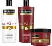 TRESemmé Pack Liso Keratina Champú 685ml + Acondicionador 685ml + Mascarilla 440ml para pelo encrespado o dañado con aceite de Marula y Keratina - 3 productos