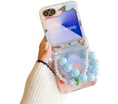 Bonita funda para Samsung Galaxy Z Flip 6 con soporte de flores. Hermosa funda protectora para Galaxy Z Flip 5 con cadena de perla (Z Flip 6, amarillo).