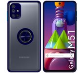 Tumundosmartphone Funda Mate con Borde Azul y Anillo Giratorio 360 para Samsung Galaxy M51