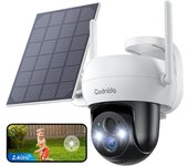 Codnida Q02 Cámara 2K Vigilancia WiFi Exterior Batería con Placa Solar,PTZ 360° Cámara Seguridad sin Cable,Detección de Movimiento PIR,Alarma de Luz y Sonido,Visión Nocturna Color,Audio Bidireccional
